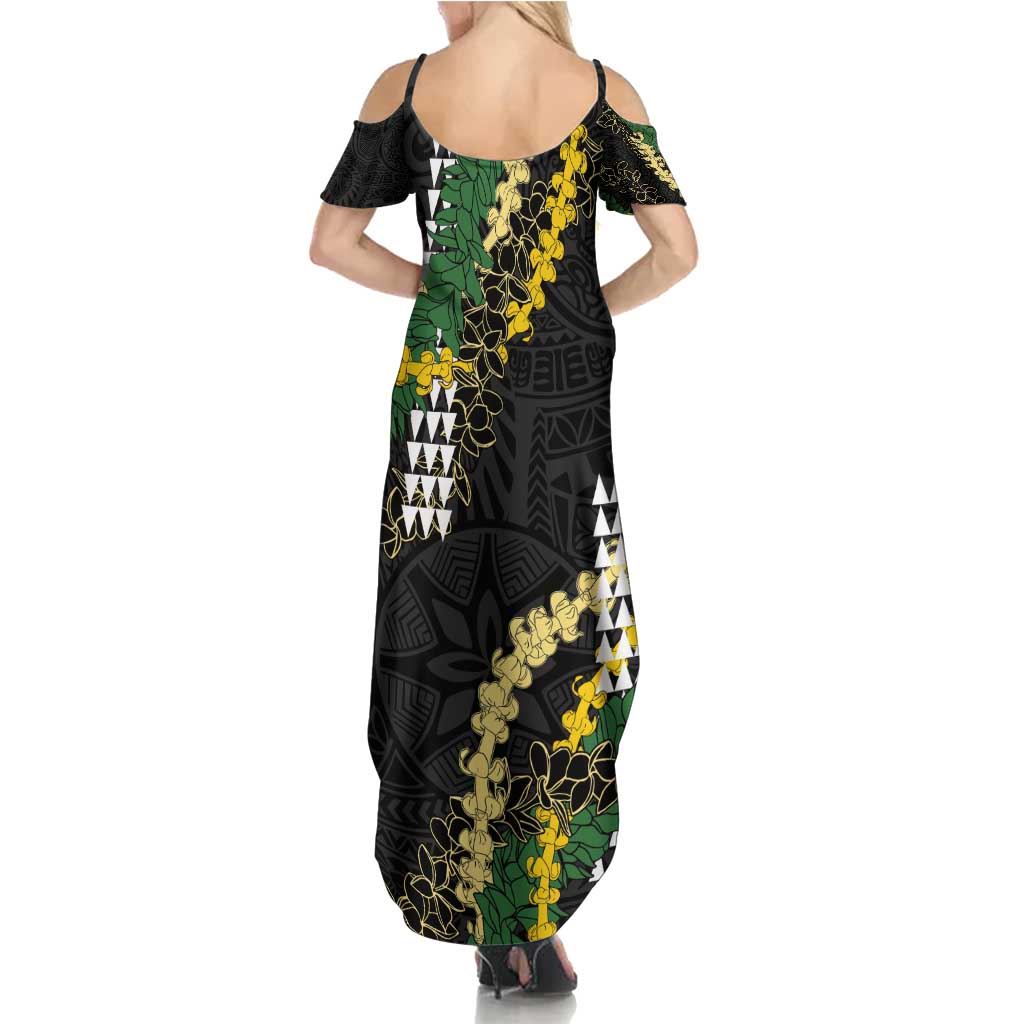 Hawaii Aloha Kakau Summer Maxi Dress Puakenikeni and Maile Lei Twist