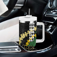 Hawaii Aloha Kakau Tumbler With Handle Puakenikeni and Maile Lei Twist