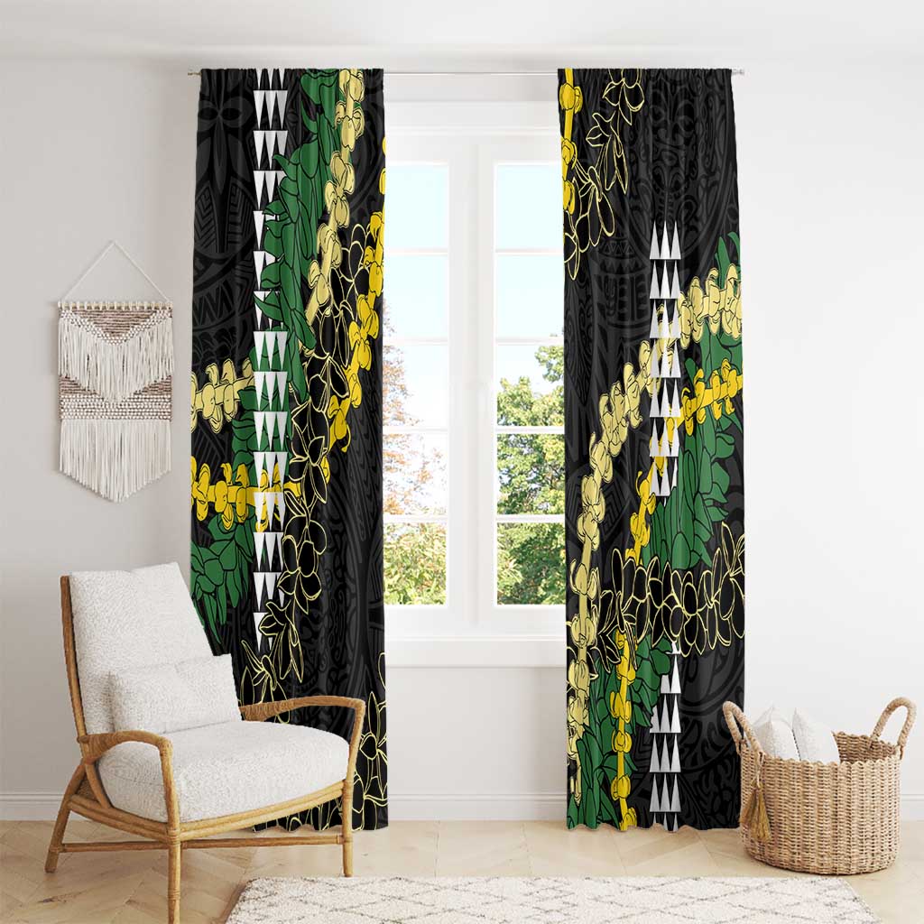 Hawaii Aloha Kakau Window Curtain Puakenikeni and Maile Lei Twist
