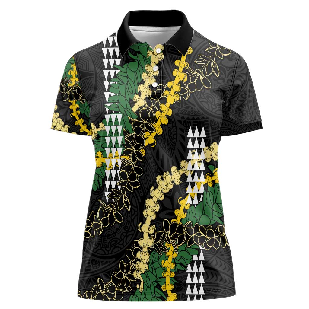 Hawaii Aloha Kakau Women Polo Shirt Puakenikeni and Maile Lei Twist