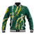 Hawaii Aloha Kakau Baseball Jacket Green Puakenikeni and Maile Lei Twist