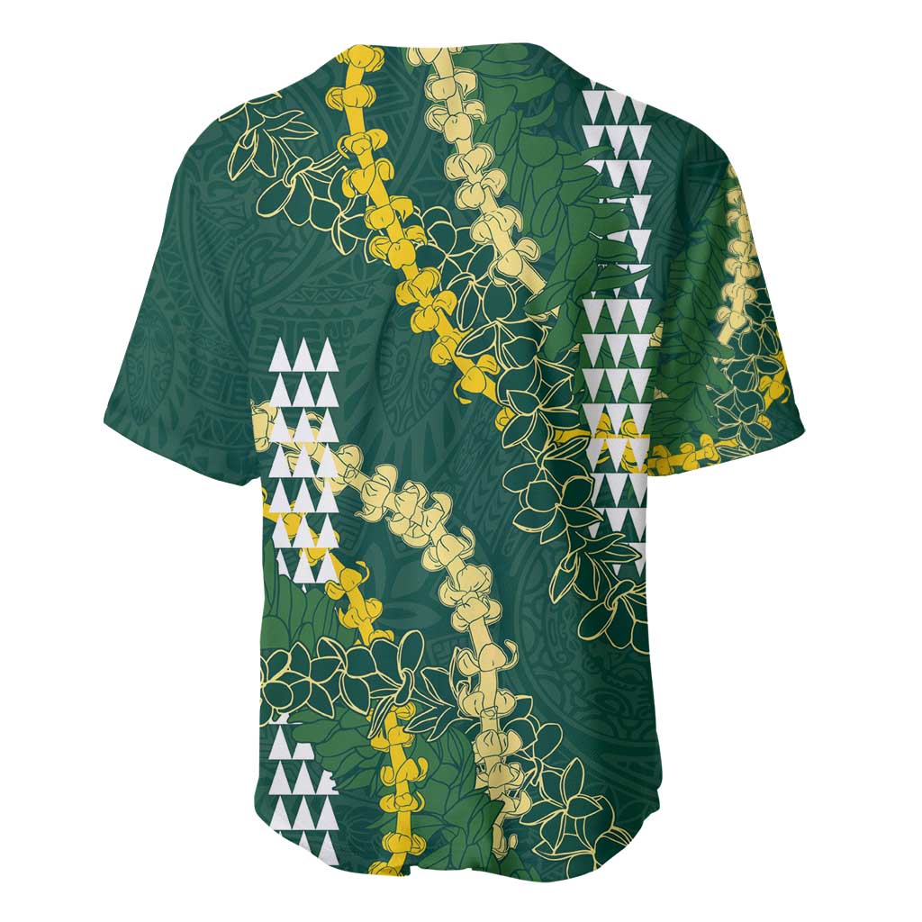 Hawaii Aloha Kakau Baseball Jersey Green Puakenikeni and Maile Lei Twist