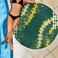 Hawaii Aloha Kakau Beach Blanket Green Puakenikeni and Maile Lei Twist