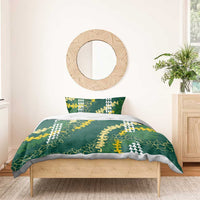 Hawaii Aloha Kakau Bedding Set Green Puakenikeni and Maile Lei Twist