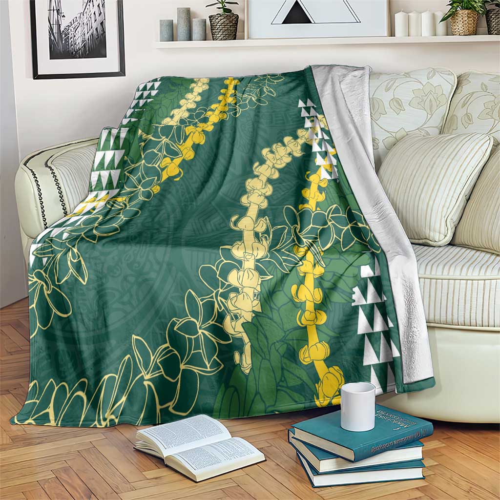 Hawaii Aloha Kakau Blanket Green Puakenikeni and Maile Lei Twist