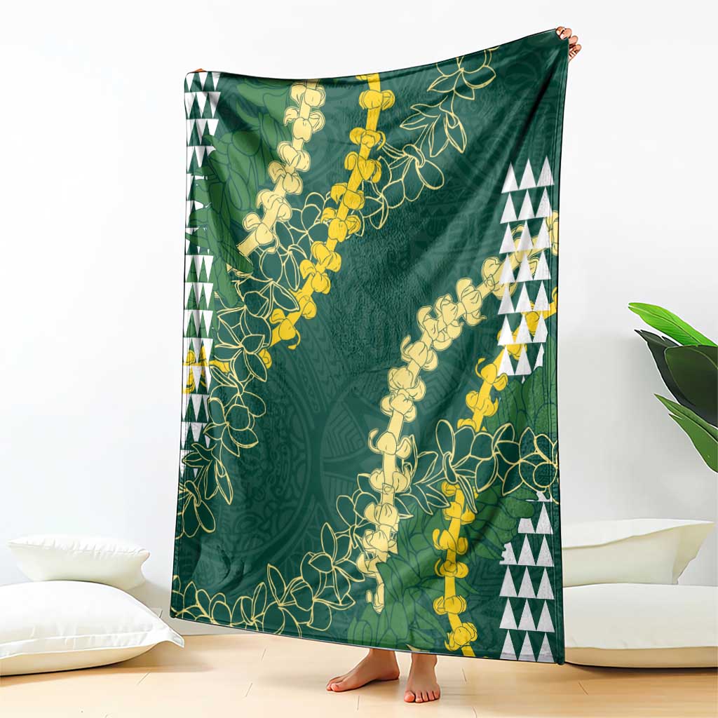 Hawaii Aloha Kakau Blanket Green Puakenikeni and Maile Lei Twist
