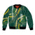 Hawaii Aloha Kakau Bomber Jacket Green Puakenikeni and Maile Lei Twist