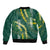 Hawaii Aloha Kakau Bomber Jacket Green Puakenikeni and Maile Lei Twist