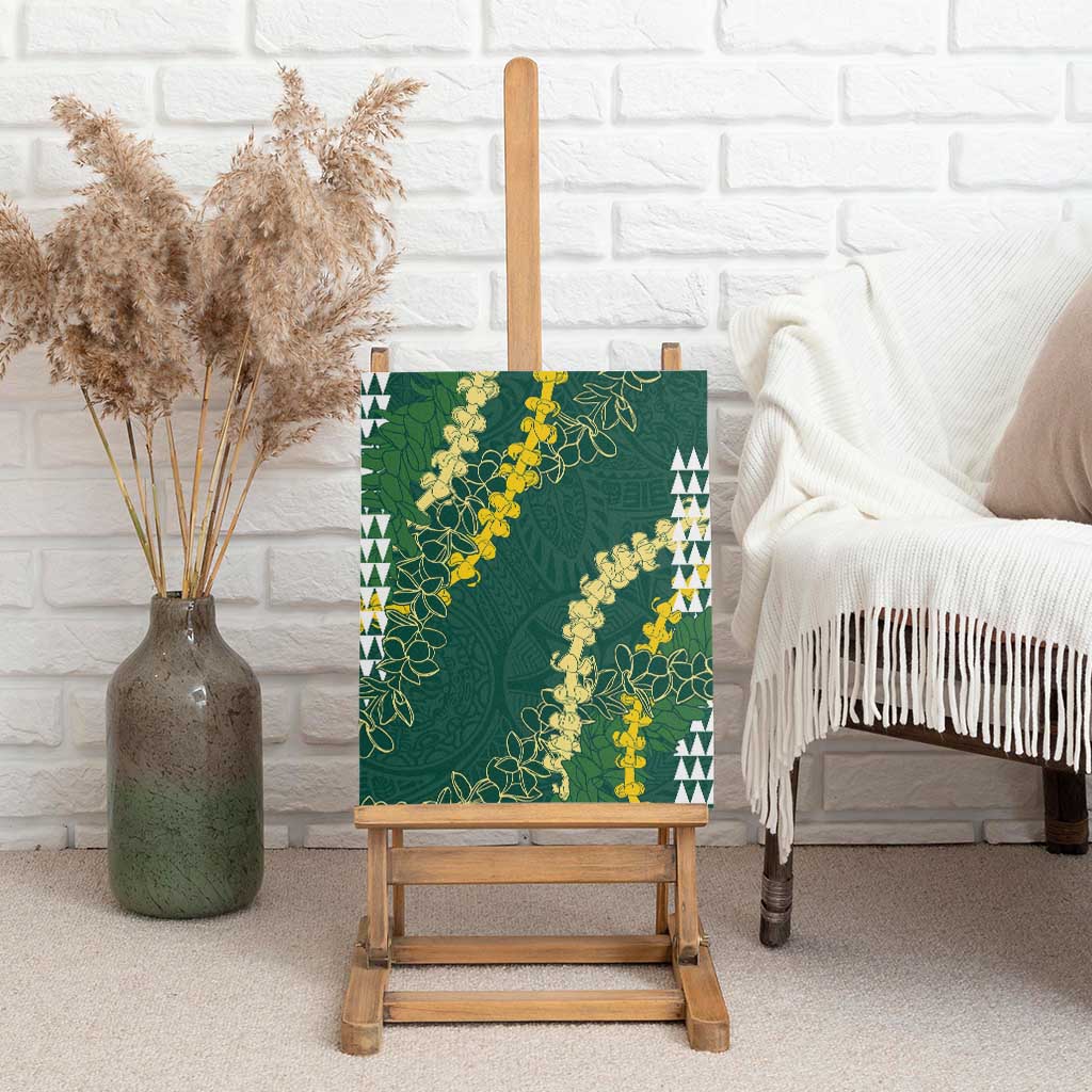 Hawaii Aloha Kakau Canvas Wall Art Green Puakenikeni and Maile Lei Twist