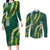 Hawaii Aloha Kakau Couples Matching Long Sleeve Bodycon Dress and Long Sleeve Button Shirt Green Puakenikeni and Maile Lei Twist