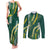 Hawaii Aloha Kakau Couples Matching Tank Maxi Dress and Long Sleeve Button Shirt Green Puakenikeni and Maile Lei Twist