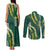 Hawaii Aloha Kakau Couples Matching Tank Maxi Dress and Long Sleeve Button Shirt Green Puakenikeni and Maile Lei Twist