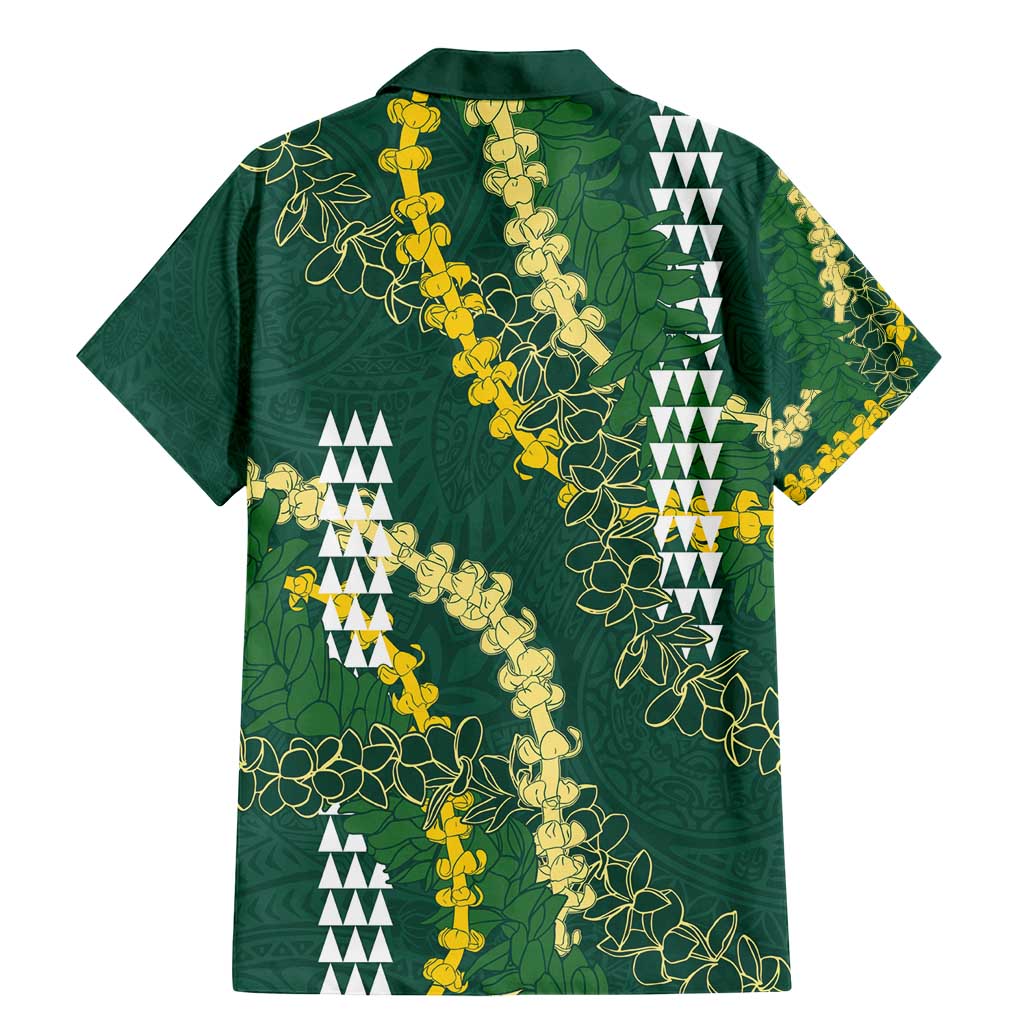 Hawaii Aloha Kakau Family Matching Mermaid Dress and Hawaiian Shirt Green Puakenikeni and Maile Lei Twist