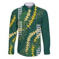 Hawaii Aloha Kakau Family Matching Puletasi and Hawaiian Shirt Green Puakenikeni and Maile Lei Twist
