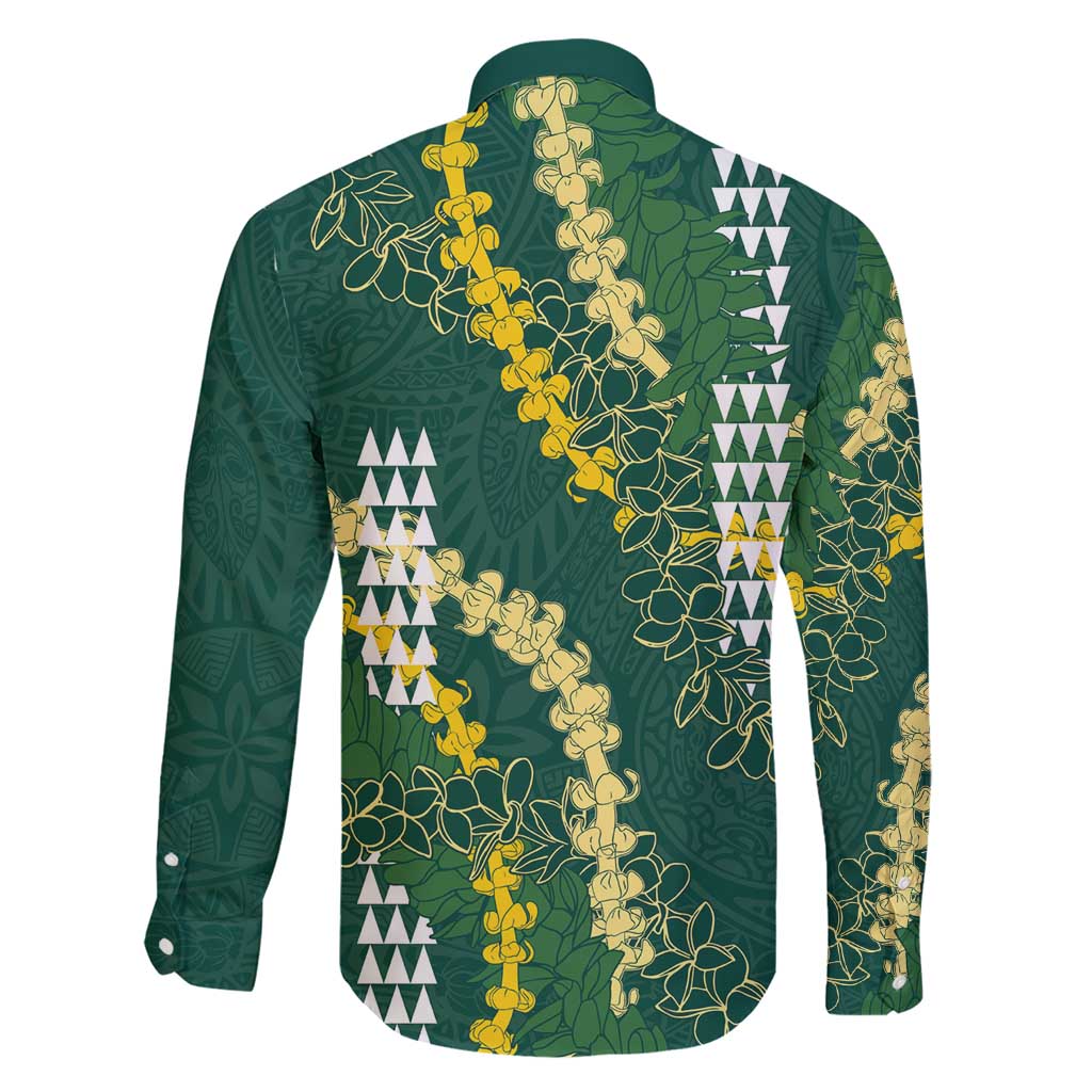 Hawaii Aloha Kakau Family Matching Short Sleeve Bodycon Dress and Hawaiian Shirt Green Puakenikeni and Maile Lei Twist