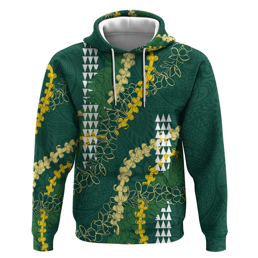 Hawaii Aloha Kakau Hoodie Green Puakenikeni and Maile Lei Twist