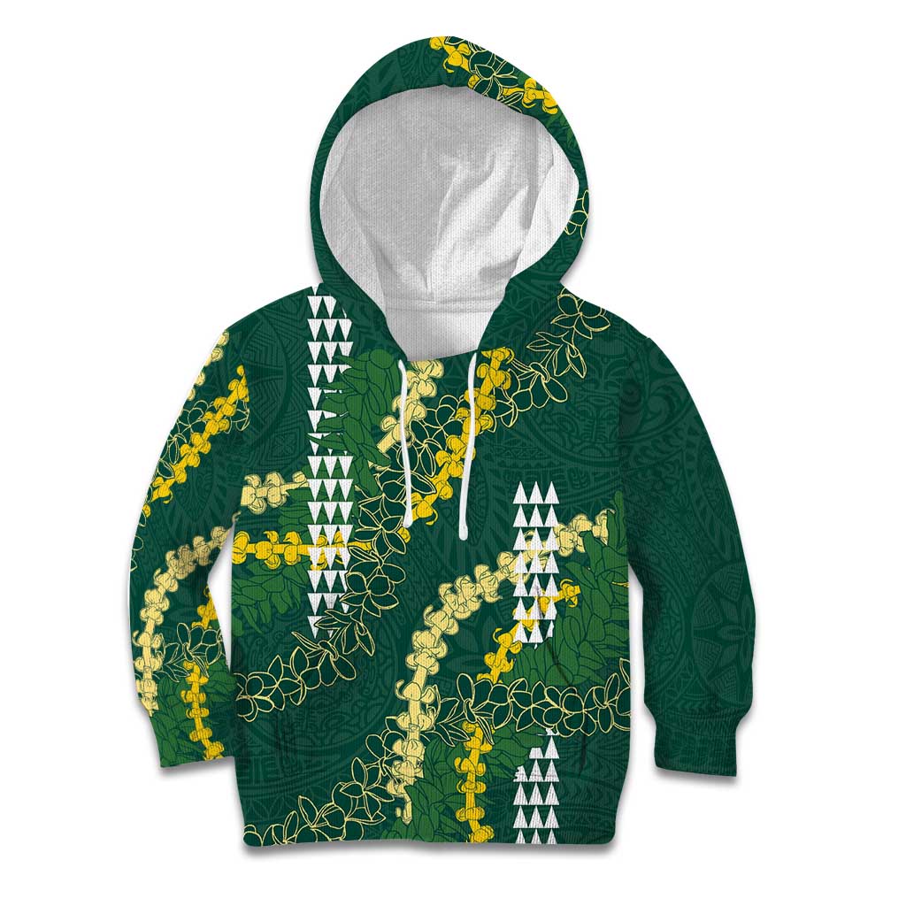 Hawaii Aloha Kakau Kid Hoodie Green Puakenikeni and Maile Lei Twist