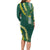 Hawaii Aloha Kakau Long Sleeve Bodycon Dress Green Puakenikeni and Maile Lei Twist