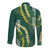 Hawaii Aloha Kakau Long Sleeve Button Shirt Green Puakenikeni and Maile Lei Twist