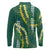 Hawaii Aloha Kakau Long Sleeve Polo Shirt Green Puakenikeni and Maile Lei Twist