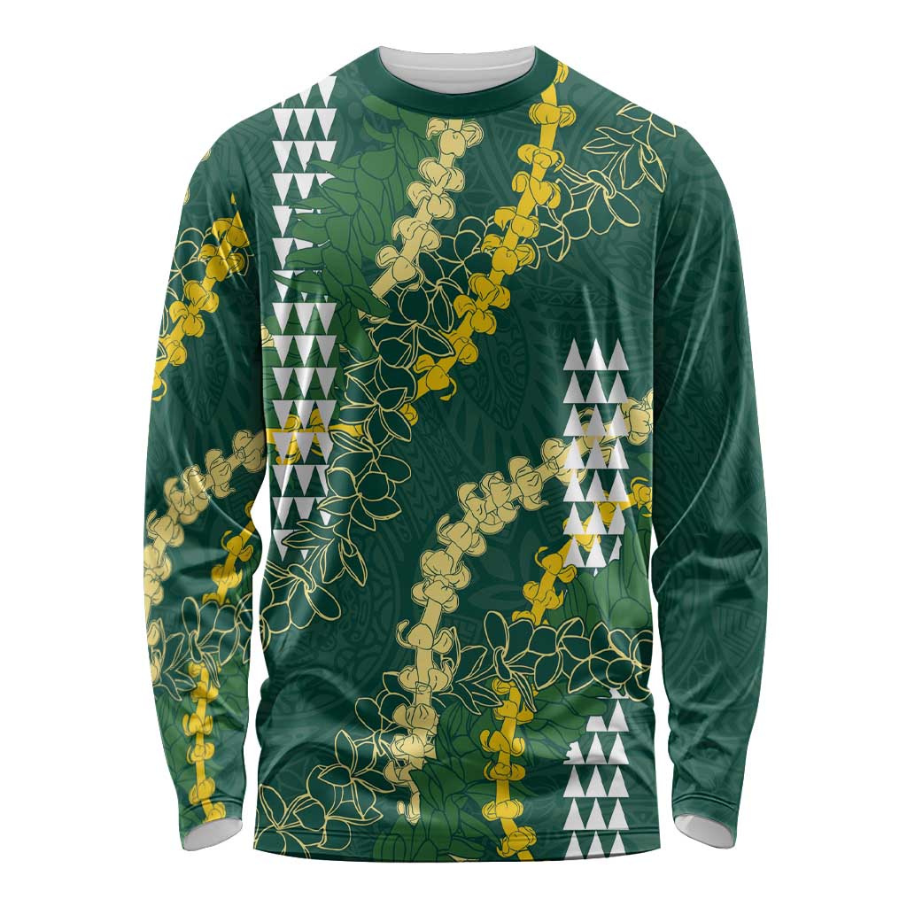 Hawaii Aloha Kakau Long Sleeve Shirt Green Puakenikeni and Maile Lei Twist