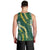 Hawaii Aloha Kakau Men Tank Top Green Puakenikeni and Maile Lei Twist