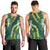 Hawaii Aloha Kakau Men Tank Top Green Puakenikeni and Maile Lei Twist