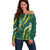 Hawaii Aloha Kakau Off Shoulder Sweater Green Puakenikeni and Maile Lei Twist