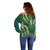 Hawaii Aloha Kakau Off Shoulder Sweater Green Puakenikeni and Maile Lei Twist