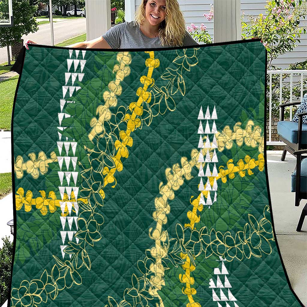 Hawaii Aloha Kakau Quilt Green Puakenikeni and Maile Lei Twist