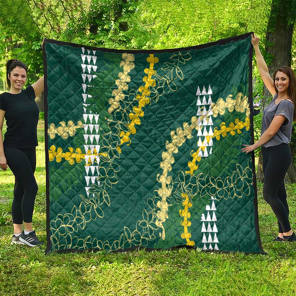 Hawaii Aloha Kakau Quilt Green Puakenikeni and Maile Lei Twist