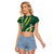 Hawaii Aloha Kakau Raglan Cropped T Shirt Green Puakenikeni and Maile Lei Twist