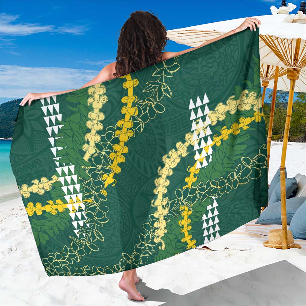 Hawaii Aloha Kakau Sarong Green Puakenikeni and Maile Lei Twist