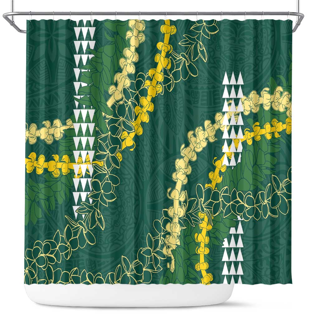 Hawaii Aloha Kakau Shower Curtain Green Puakenikeni and Maile Lei Twist