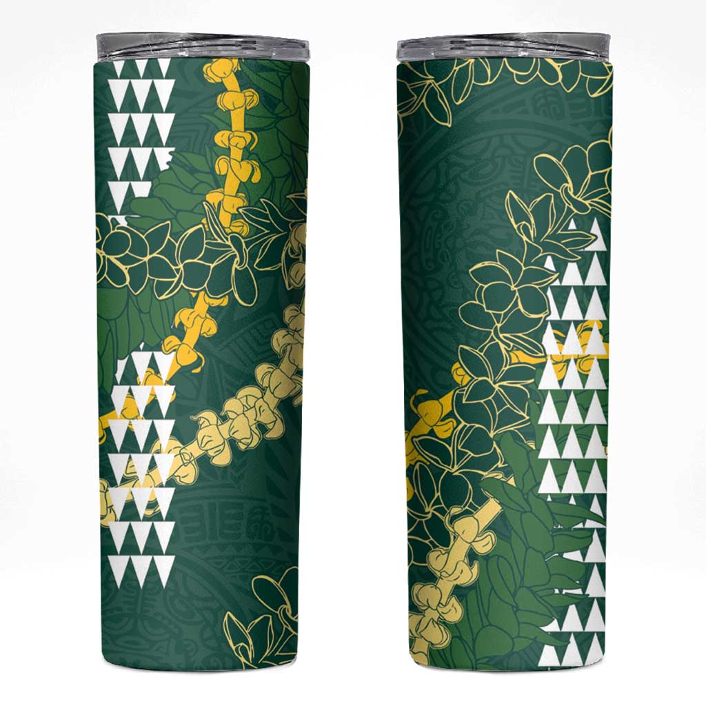 Hawaii Aloha Kakau Skinny Tumbler Green Puakenikeni and Maile Lei Twist