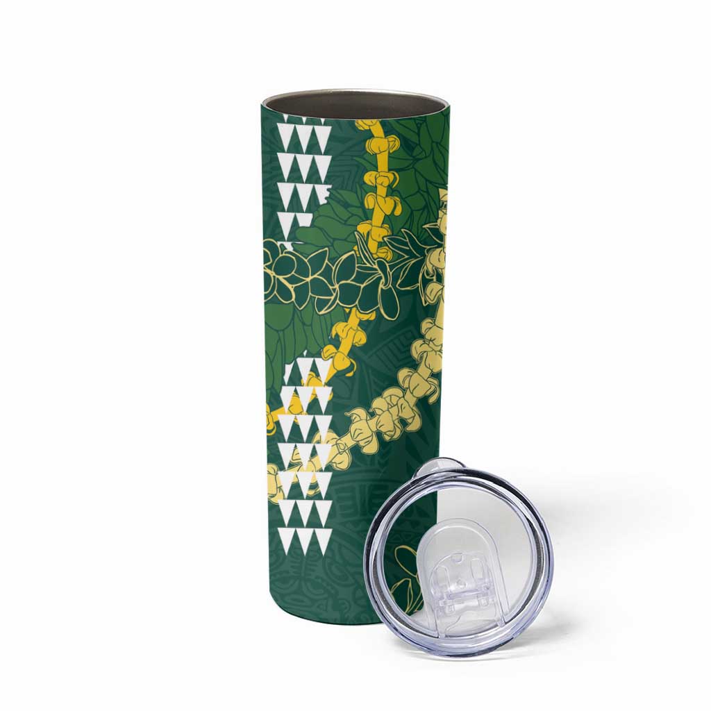Hawaii Aloha Kakau Skinny Tumbler Green Puakenikeni and Maile Lei Twist