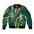 Hawaii Aloha Kakau Sleeve Zip Bomber Jacket Green Puakenikeni and Maile Lei Twist