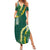 Hawaii Aloha Kakau Summer Maxi Dress Green Puakenikeni and Maile Lei Twist