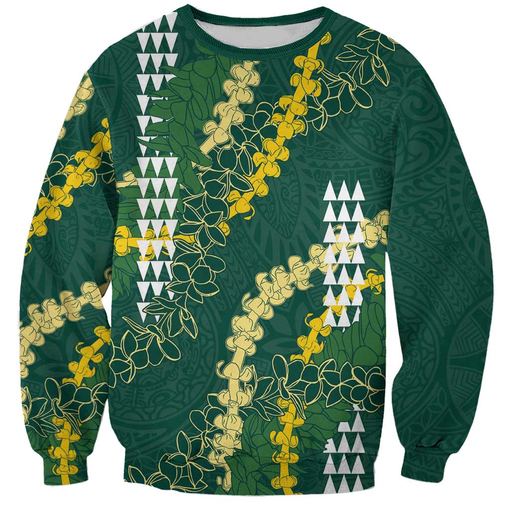 Hawaii Aloha Kakau Sweatshirt Green Puakenikeni and Maile Lei Twist