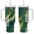 Hawaii Aloha Kakau Tumbler With Handle Green Puakenikeni and Maile Lei Twist