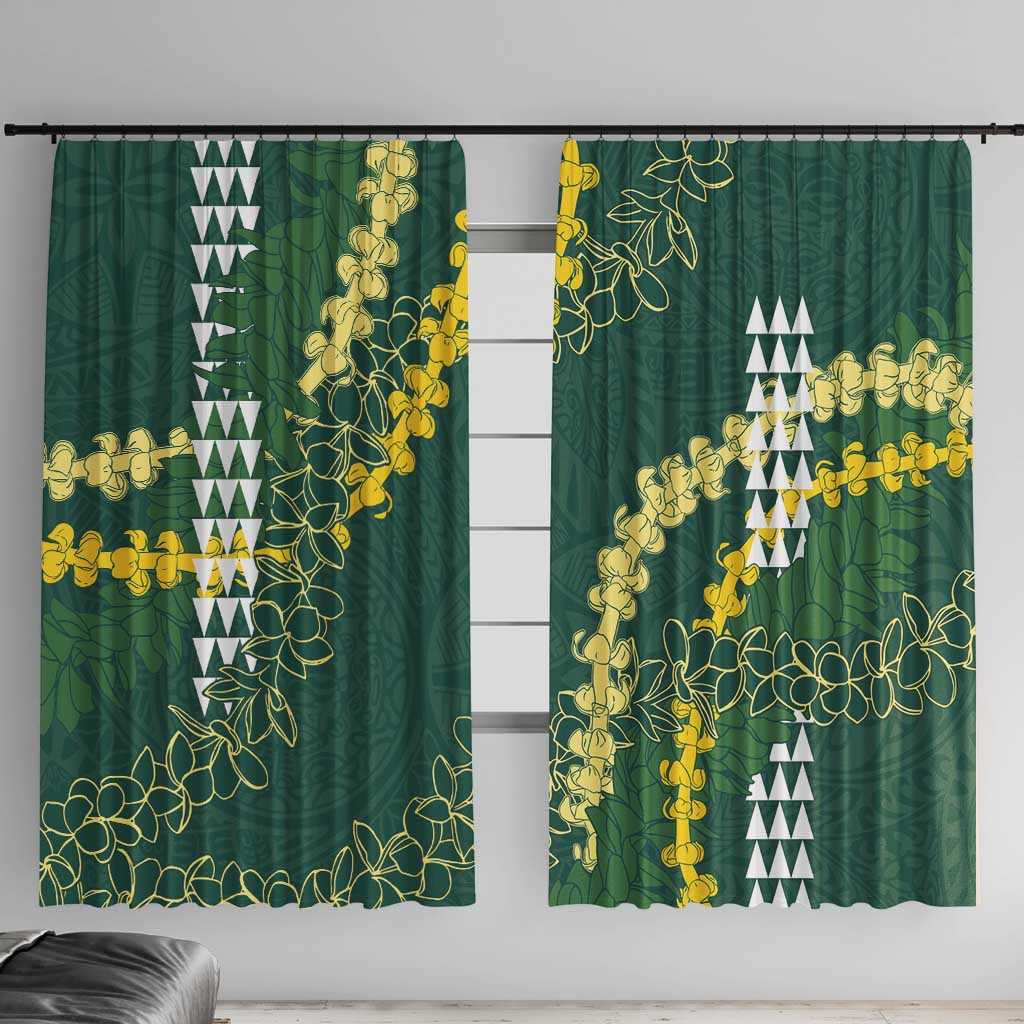 Hawaii Aloha Kakau Window Curtain Green Puakenikeni and Maile Lei Twist