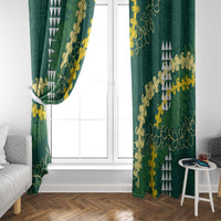 Hawaii Aloha Kakau Window Curtain Green Puakenikeni and Maile Lei Twist
