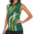 Hawaii Aloha Kakau Women Sleeveless Polo Shirt Green Puakenikeni and Maile Lei Twist