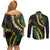 Hawaii Puakenikeni - Maile Lei Couples Matching Off Shoulder Short Dress and Long Sleeve Button Shirt Obsidian Black