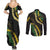 Hawaii Puakenikeni - Maile Lei Couples Matching Summer Maxi Dress and Long Sleeve Button Shirt Obsidian Black