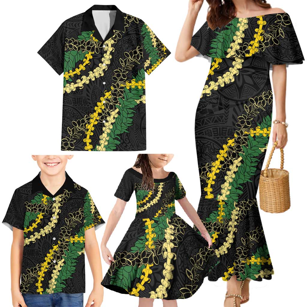 Hawaii Puakenikeni - Maile Lei Family Matching Mermaid Dress and Hawaiian Shirt Obsidian Black