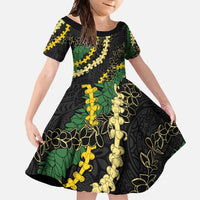 Hawaii Puakenikeni - Maile Lei Family Matching Off Shoulder Maxi Dress and Hawaiian Shirt Obsidian Black