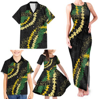 Hawaii Puakenikeni - Maile Lei Family Matching Tank Maxi Dress and Hawaiian Shirt Obsidian Black