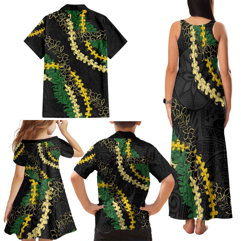 Hawaii Puakenikeni - Maile Lei Family Matching Tank Maxi Dress and Hawaiian Shirt Obsidian Black