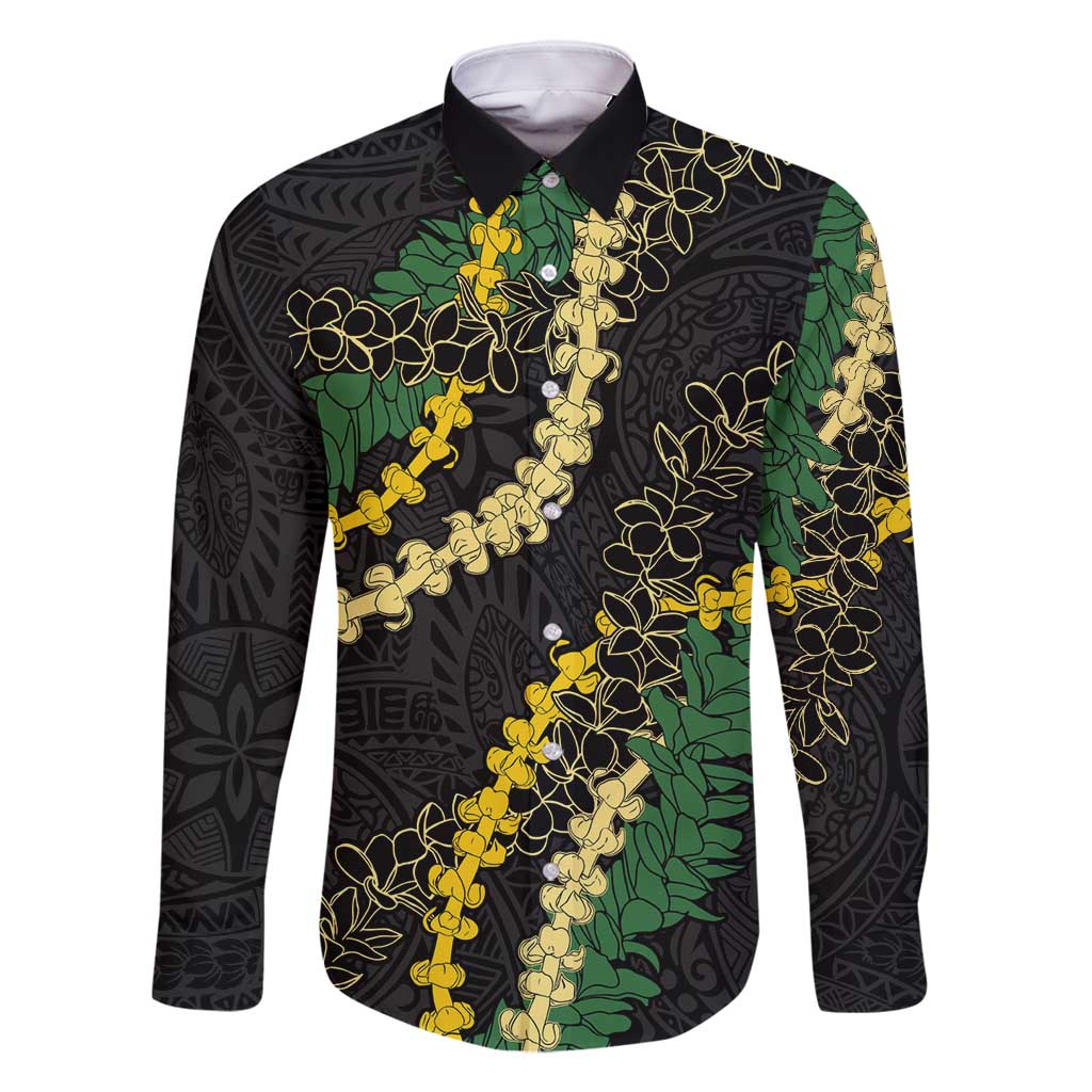 Hawaii Puakenikeni - Maile Lei Family Matching Tank Maxi Dress and Hawaiian Shirt Obsidian Black